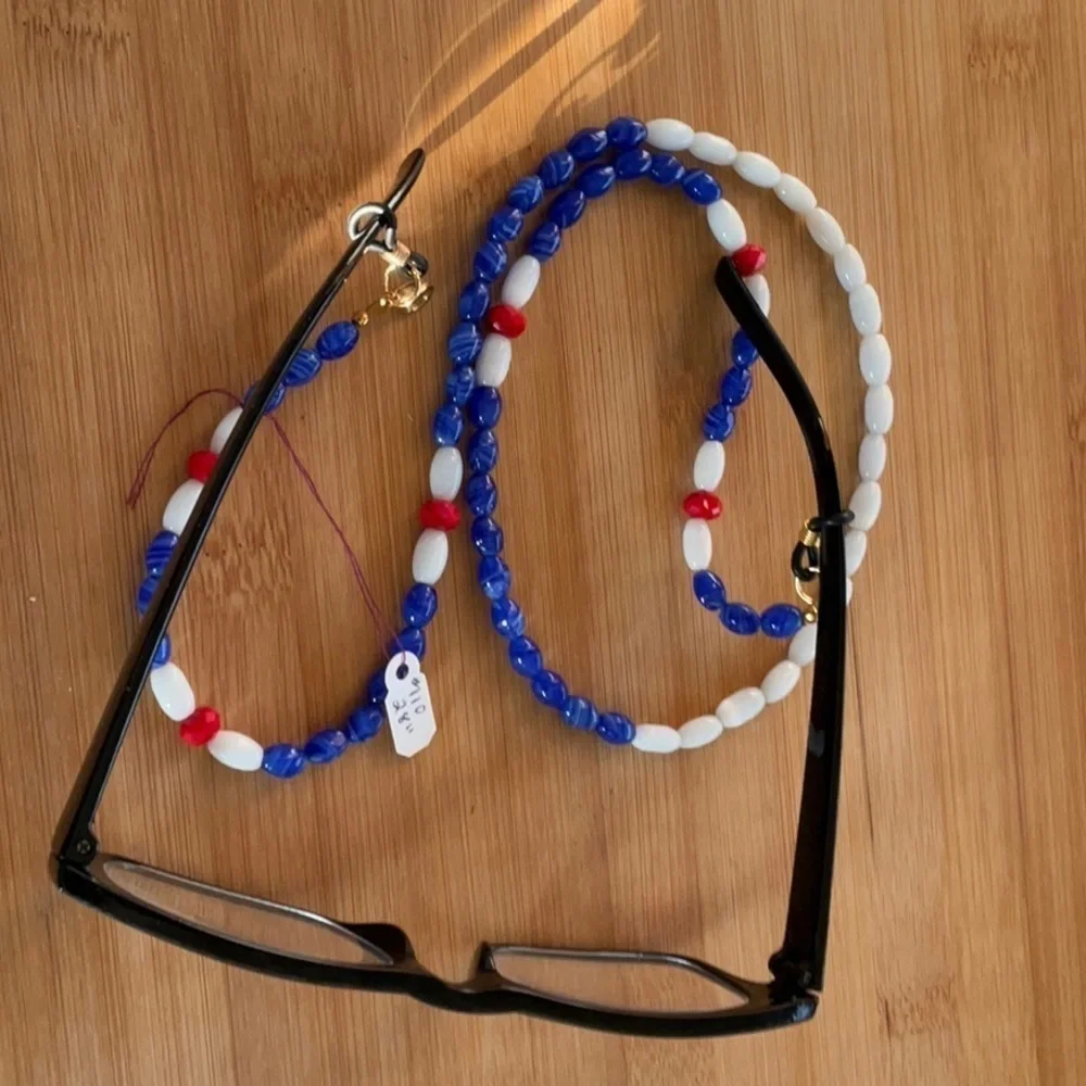 Hand Crafted Face Mask Eyeglasses Holder Lanyard Chain Red White Blue Patriotic